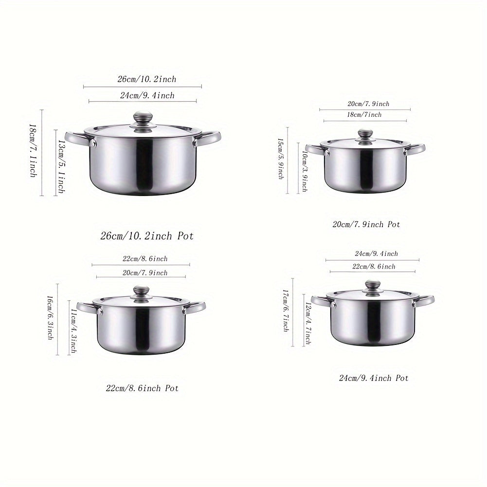 Stainless Steel Cookware Set 4 Pieces with Lids 20/21/24/26cm for Camping Outdoor