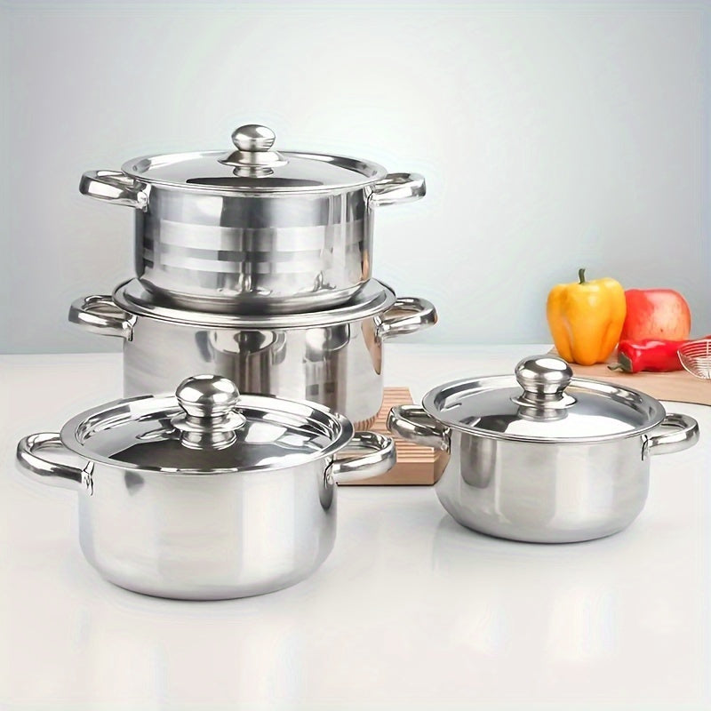 Stainless Steel Cookware Set 4 Pieces with Lids 20/21/24/26cm for Camping Outdoor