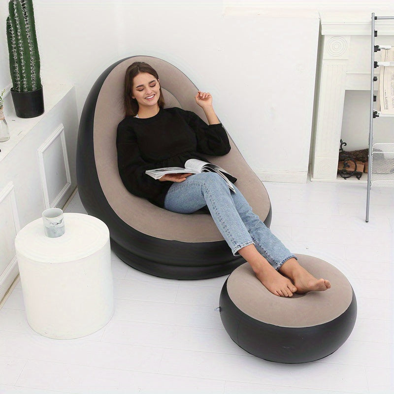 Sofá inflable con reposapiés, portátil para exteriores e interiores, plegable, reclinable casual para dormitorio y hogar