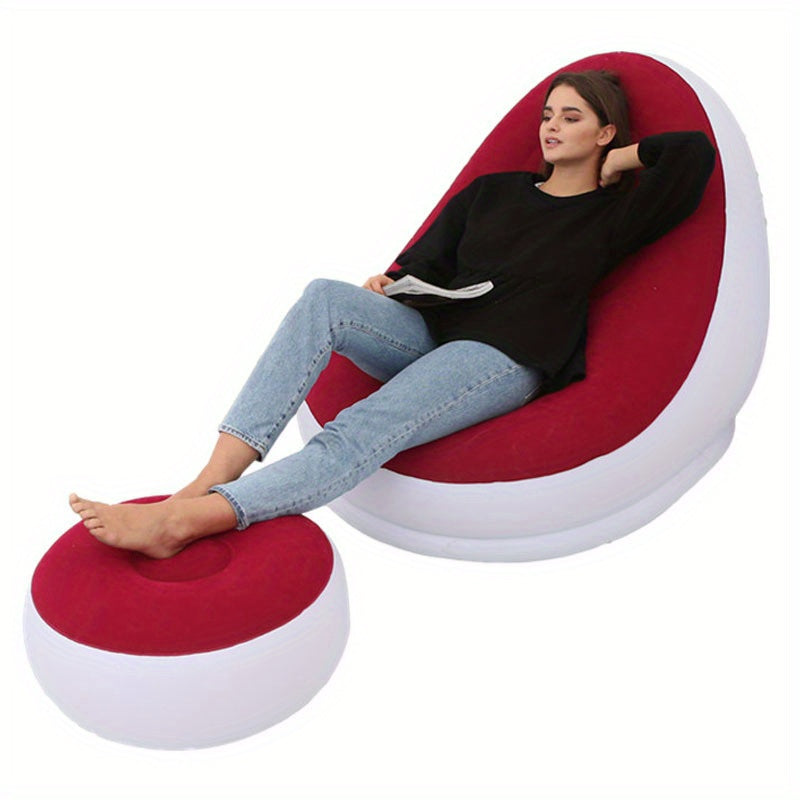 Sofá inflable con reposapiés, portátil para exteriores e interiores, plegable, reclinable casual para dormitorio y hogar