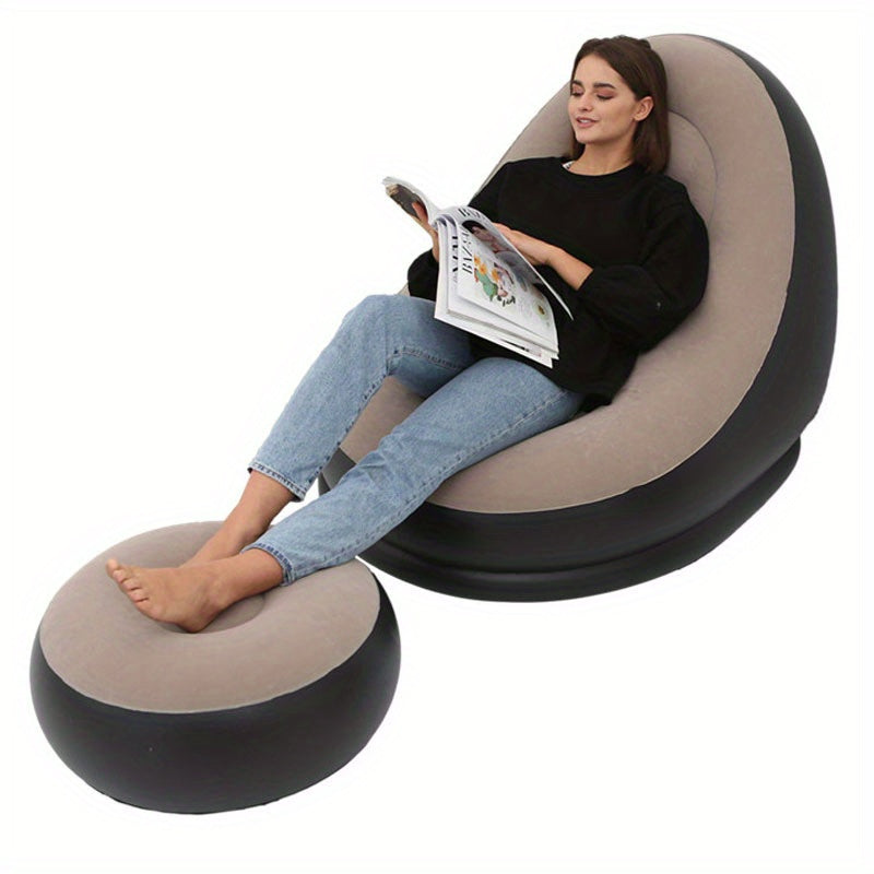 Sofá inflable con reposapiés, portátil para exteriores e interiores, plegable, reclinable casual para dormitorio y hogar