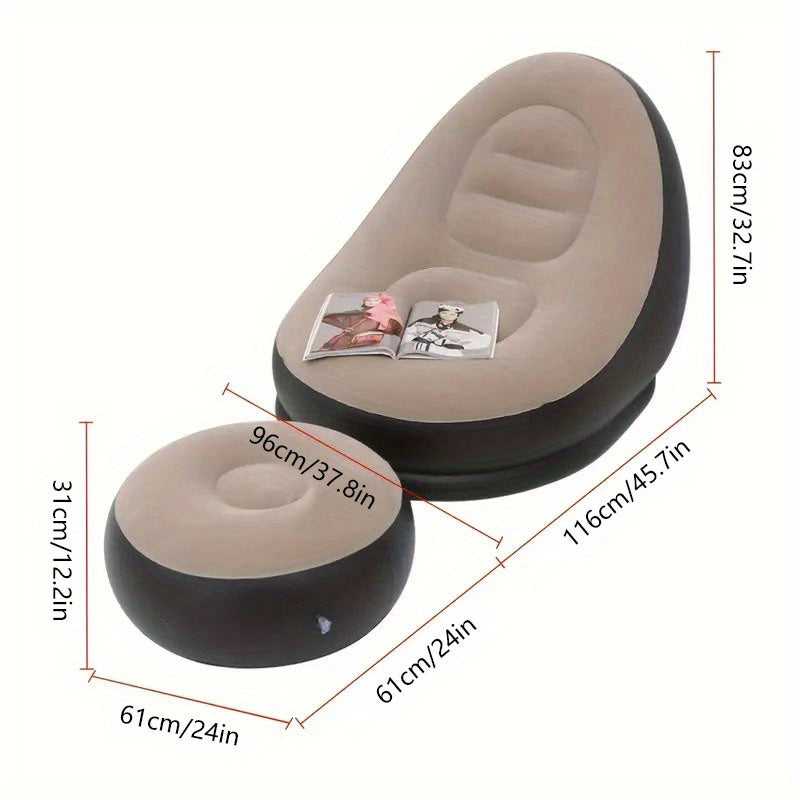 Sofá inflable con reposapiés, portátil para exteriores e interiores, plegable, reclinable casual para dormitorio y hogar