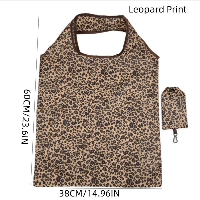 Leopard Print Tote Bag for Women Foldable Shoulder Handbag for Daily Use
