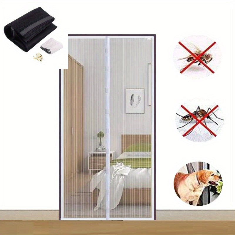 Magnetic Screen Door Set Self-Sealing Mesh for Pets and Kids Durable Polyester