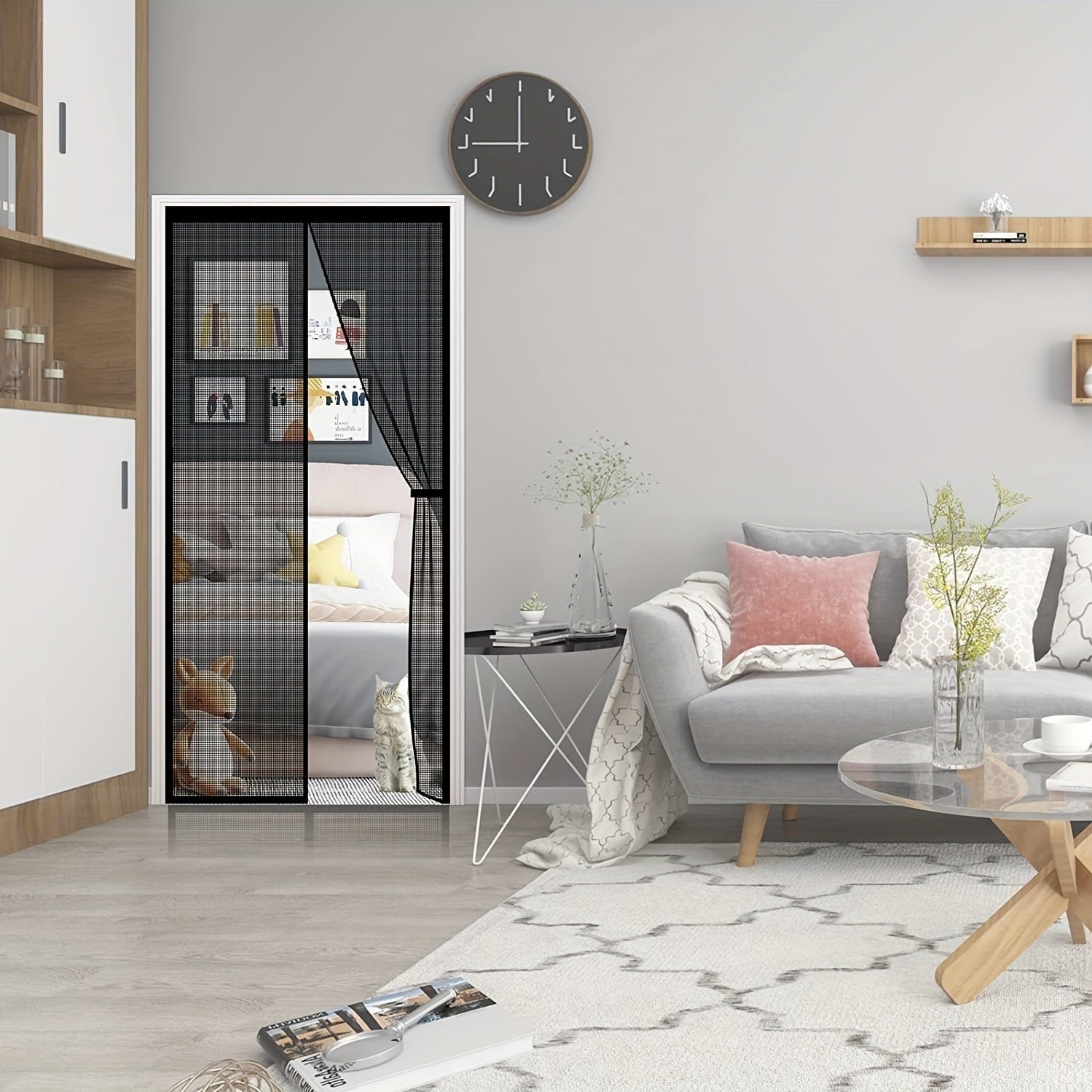 Magnetic Screen Door Set Self-Sealing Mesh for Pets and Kids Durable Polyester