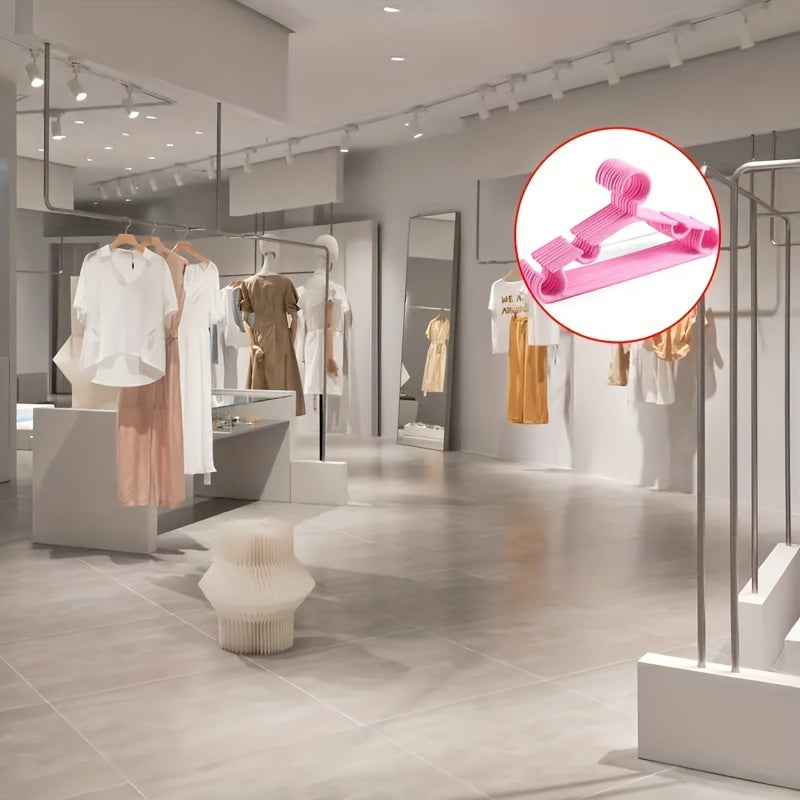 Set of 10 Pink Plastic Hangers Non-Slip Grooves for Clothes Organization and Travel