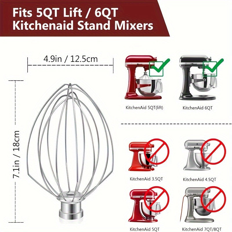 Vertical Mixer Accessory 5-Quart Lifting and Egg Beater with Whisk Mesh