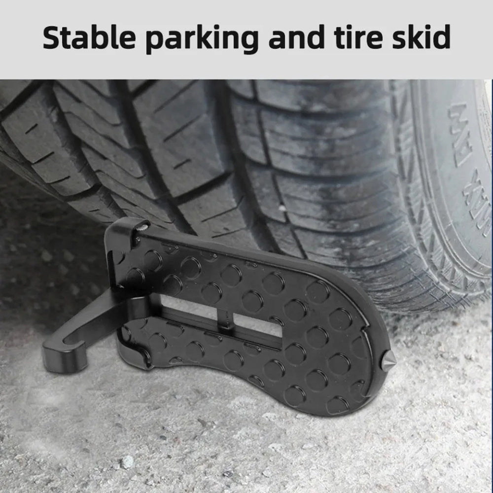 Foldable Aluminum Car Door Step with Safety Hammer and Anti-Skid Wheel Multi-Functional Roof Rack Hook