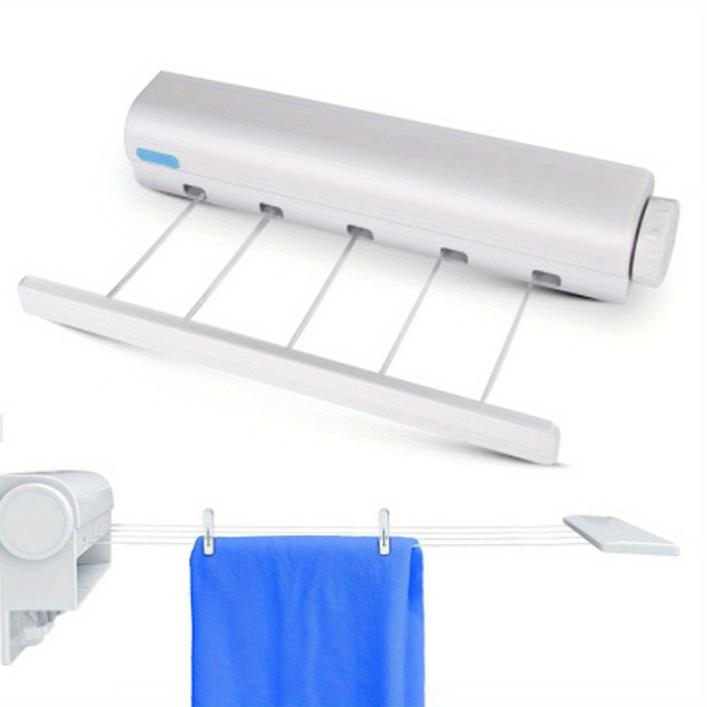Wall-Mounted Retractable Plastic Clothes Drying Rack for Indoor Bathroom with Invisible Clothesline