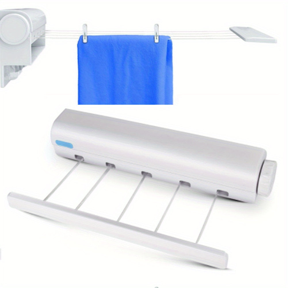 Wall-Mounted Retractable Plastic Clothes Drying Rack for Indoor Bathroom with Invisible Clothesline