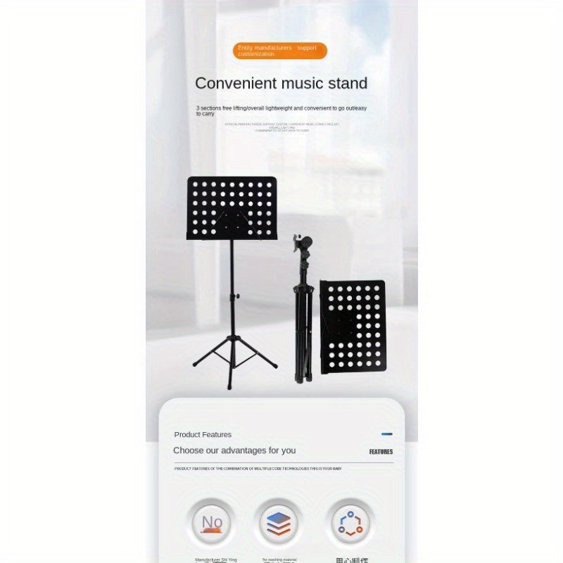 Gitar, guzheng va skripka uchun mos portativ egiluvchan musiqa stendi. Vertikal ravishda sozlanishi mumkin.