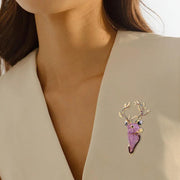 Ayollarlar uchun vintage kristalli kiyik boshli brosh aksessuari, zargarlik buyumlari sovg‘a