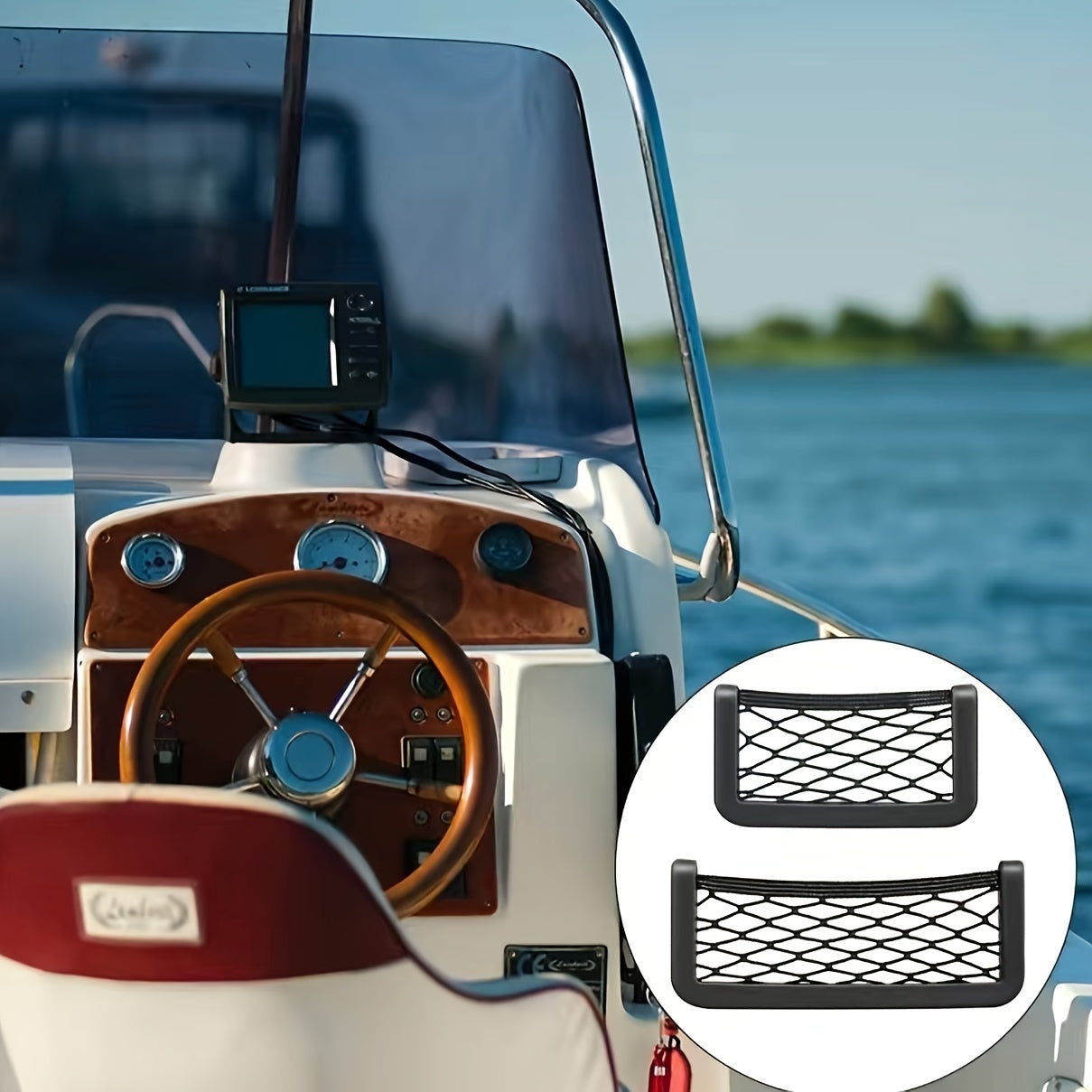 Car Organizer Nets for Cars and Boats 5 Mesh Storage Pockets Phone Holder 19.99x8.0 cm