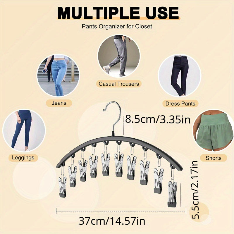 Sturdy Steel Pants Hanger with 10 Clips Non-Slip Rubber Coating for Trousers Jeans and Leggings