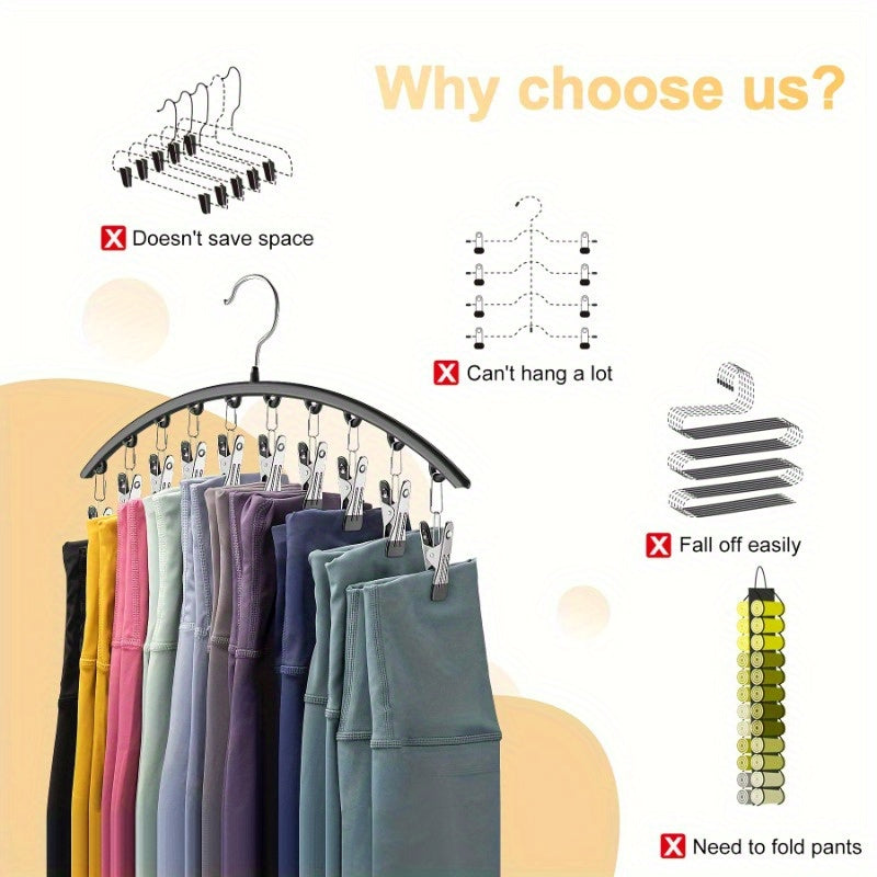 Sturdy Steel Pants Hanger with 10 Clips Non-Slip Rubber Coating for Trousers Jeans and Leggings