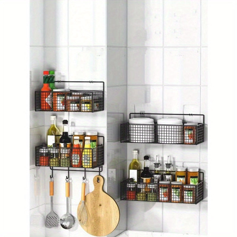 Easy-Install Iron Kitchen Storage Rack Rust-Resistant Drainage Design