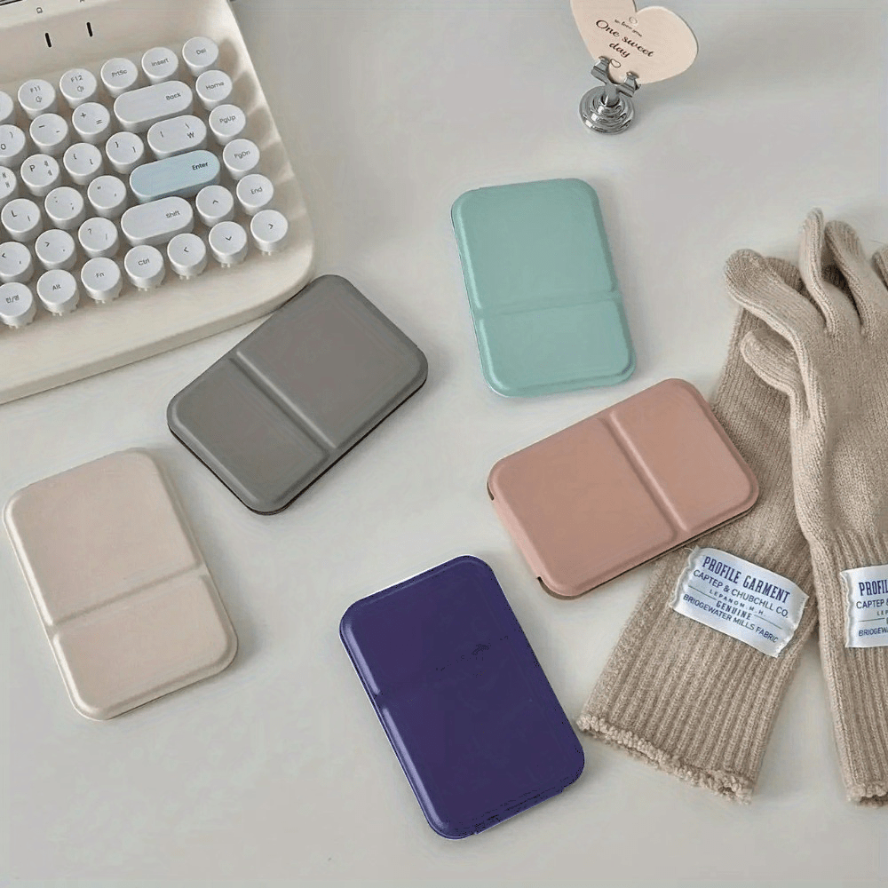 Espejo de maquillaje de mano plegable con espejo compacto de viaje de cuero PU de color sólido