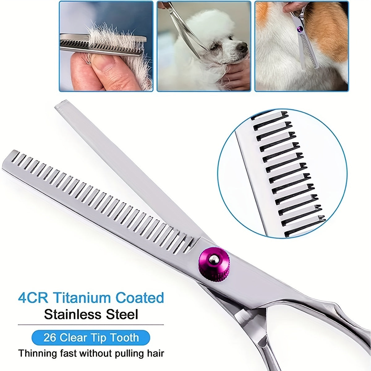 Pet Grooming Scissors Curved Teeth Stainless Steel for Dog Haircutting and Cleaning
