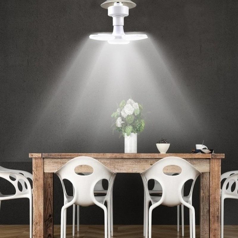 Luz de techo LED E27 plegable con aspas de ventilador y temporizador, blanca, para uso en interiores