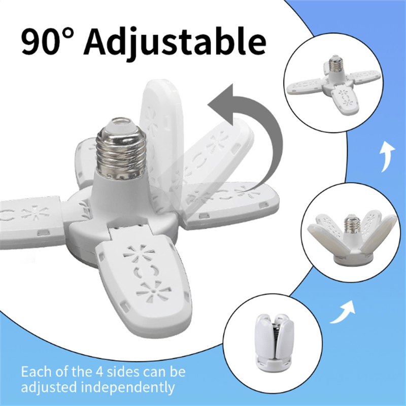 Luz de techo LED E27 plegable con aspas de ventilador y temporizador, blanca, para uso en interiores