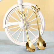 Set of 20 Stainless Steel Leaf Spoons with Gold Finish for Coffee Tea Desserts