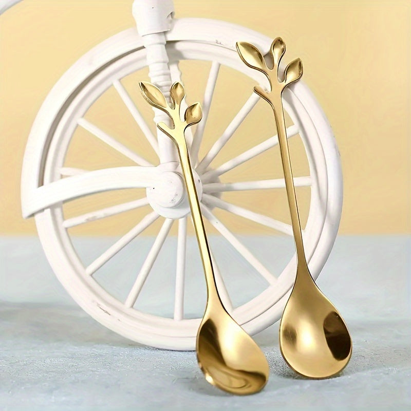 Set of 20 Stainless Steel Leaf Spoons with Gold Finish for Coffee Tea Desserts