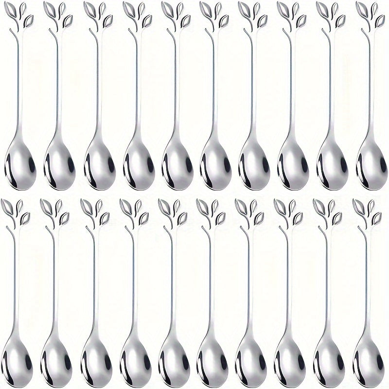 Set of 20 Stainless Steel Leaf Spoons with Gold Finish for Coffee Tea Desserts