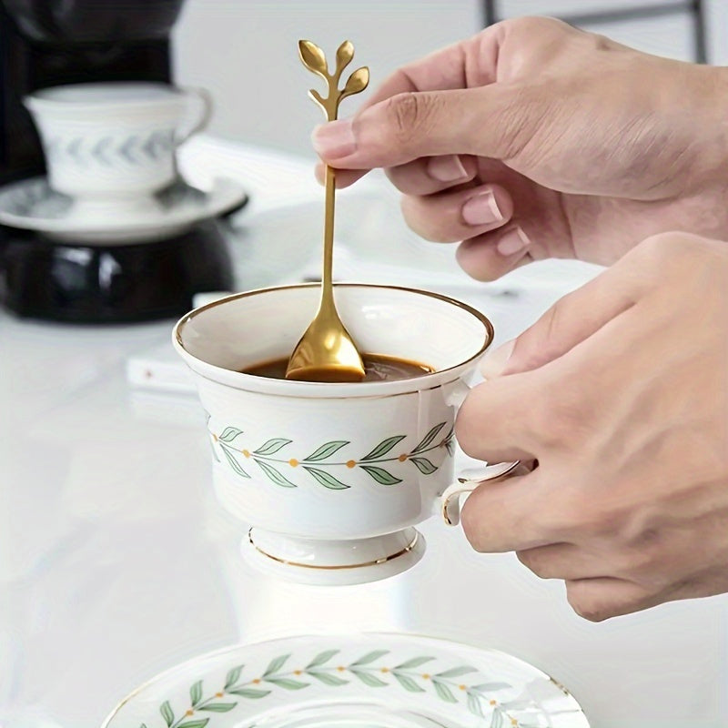 Set of 20 Stainless Steel Leaf Spoons with Gold Finish for Coffee Tea Desserts