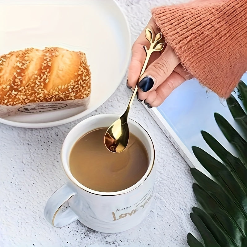 Set of 20 Stainless Steel Leaf Spoons with Gold Finish for Coffee Tea Desserts