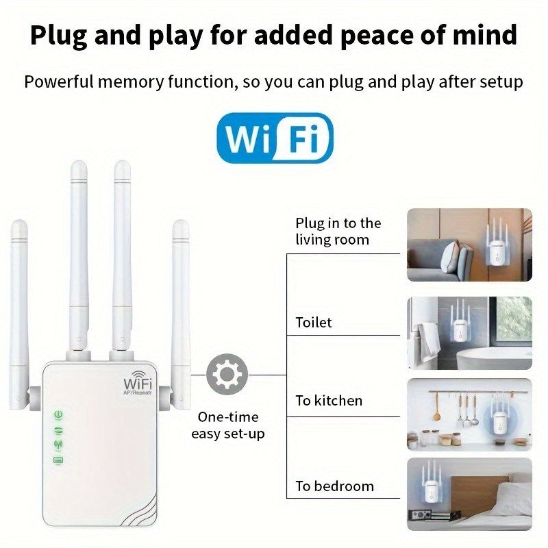 Wi-Fi Extender Boosts Signal Up to 10000 Sq Ft Supports 88 Devices 300Mbps Dual Band Range Extender