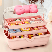 Pink Multi-Layer Storage Box with Bow for Jewelry Cosmetics and Toys
