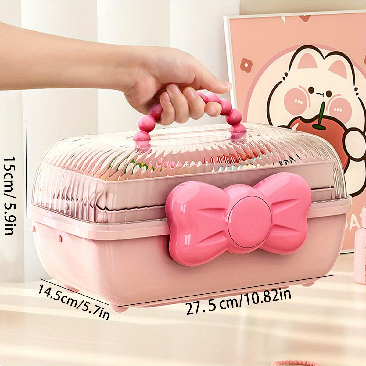 Pink Multi-Layer Storage Box with Bow for Jewelry Cosmetics and Toys