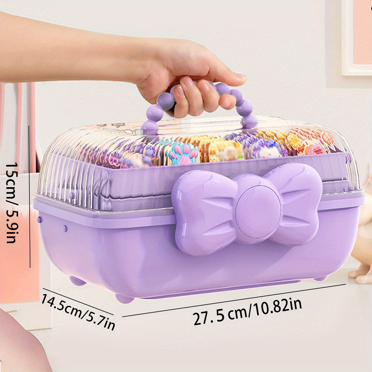 Pink Multi-Layer Storage Box with Bow for Jewelry Cosmetics and Toys