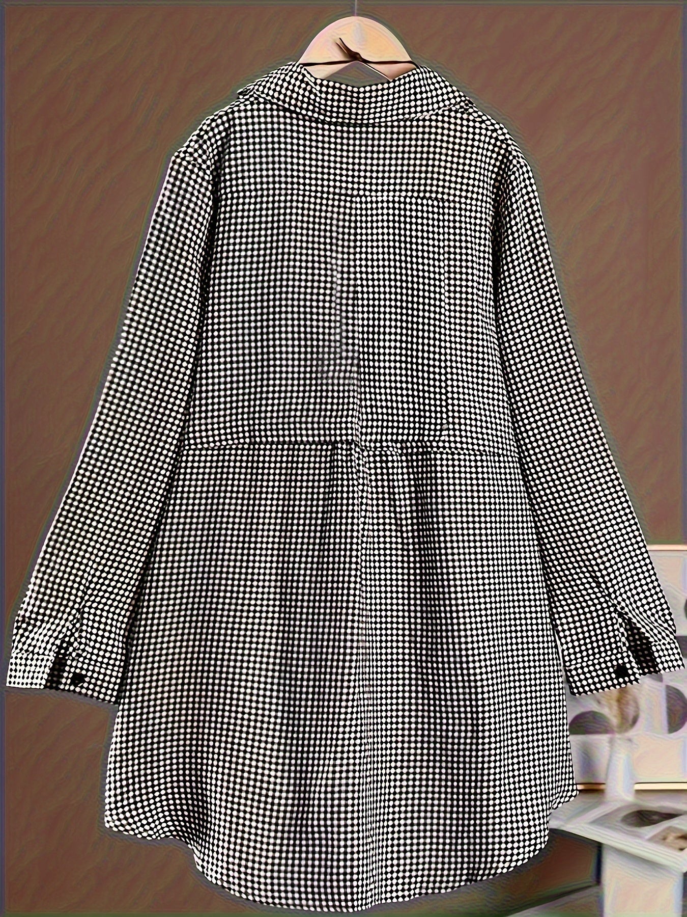 Plus Size Plaid Button Front Shirt Long Sleeve Casual Women's Clothing