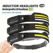 USB Rechargeable Headlamp with LED COB Lights Waterproof Motion Sensor for Outdoor Activities