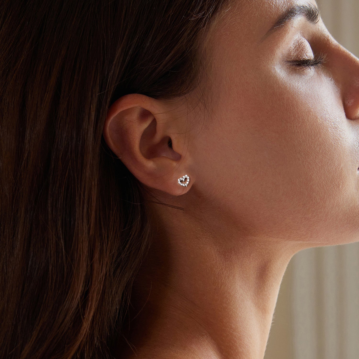 Sterling Silver Heart-Shaped Stud Earrings with Cubic Zirconia for Women