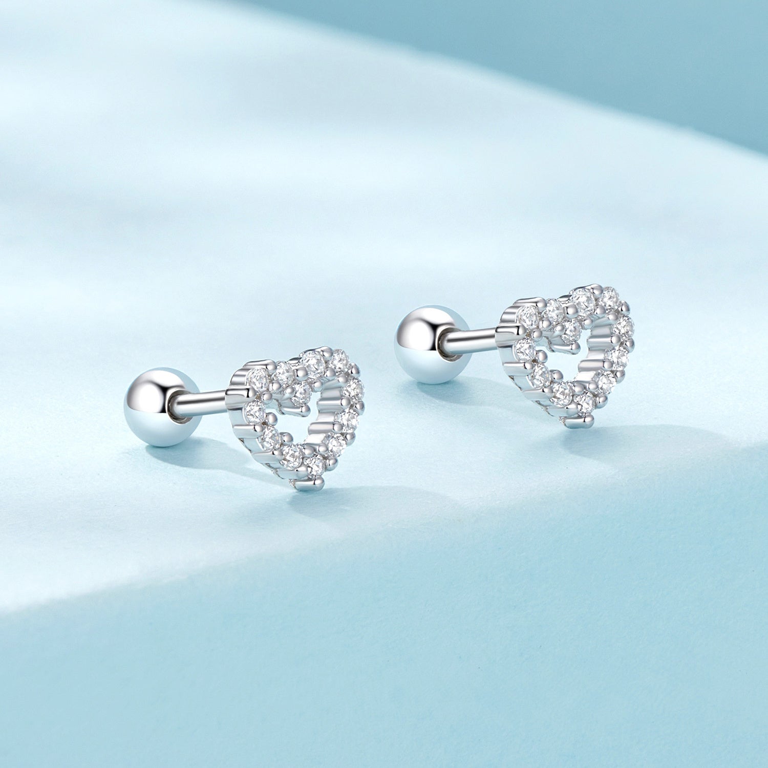 Sterling Silver Heart-Shaped Stud Earrings with Cubic Zirconia for Women
