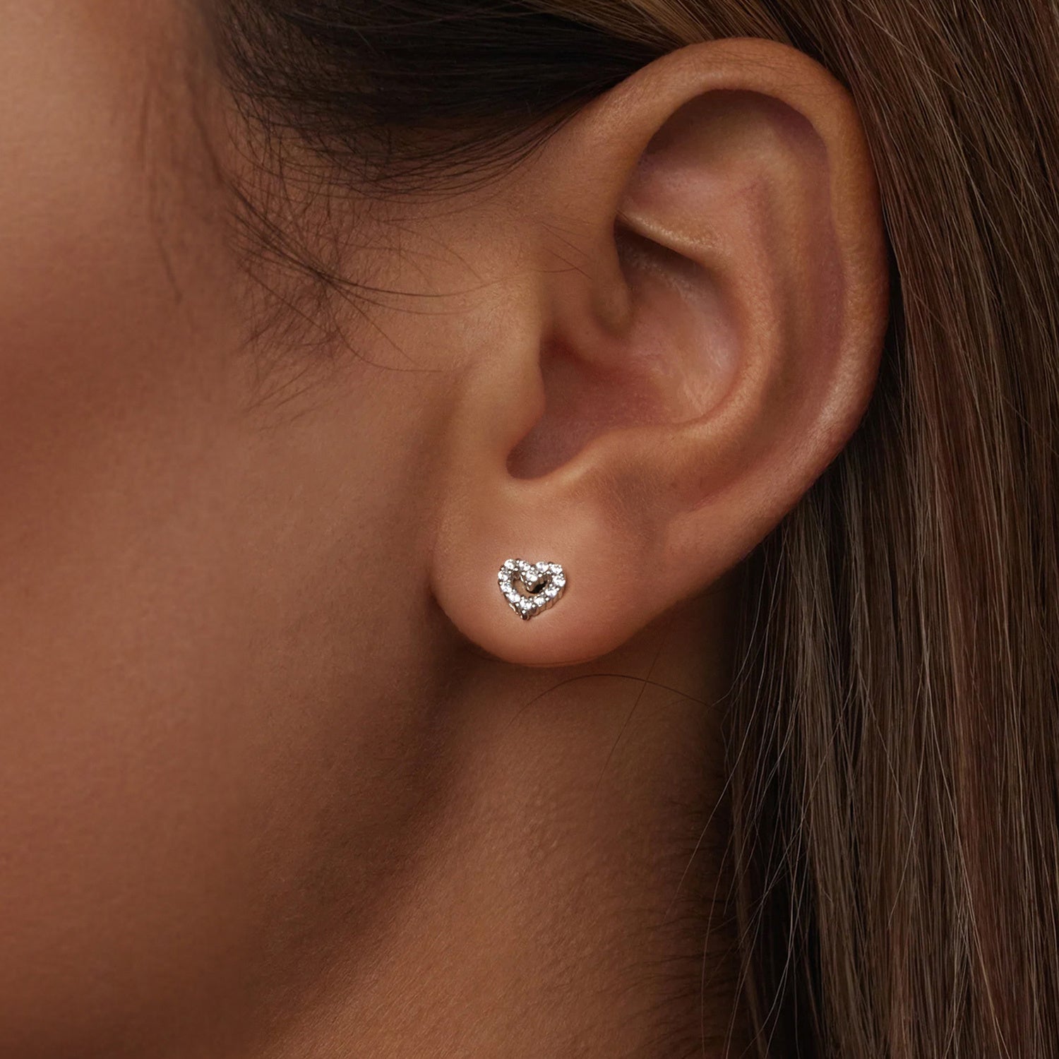 Sterling Silver Heart-Shaped Stud Earrings with Cubic Zirconia for Women