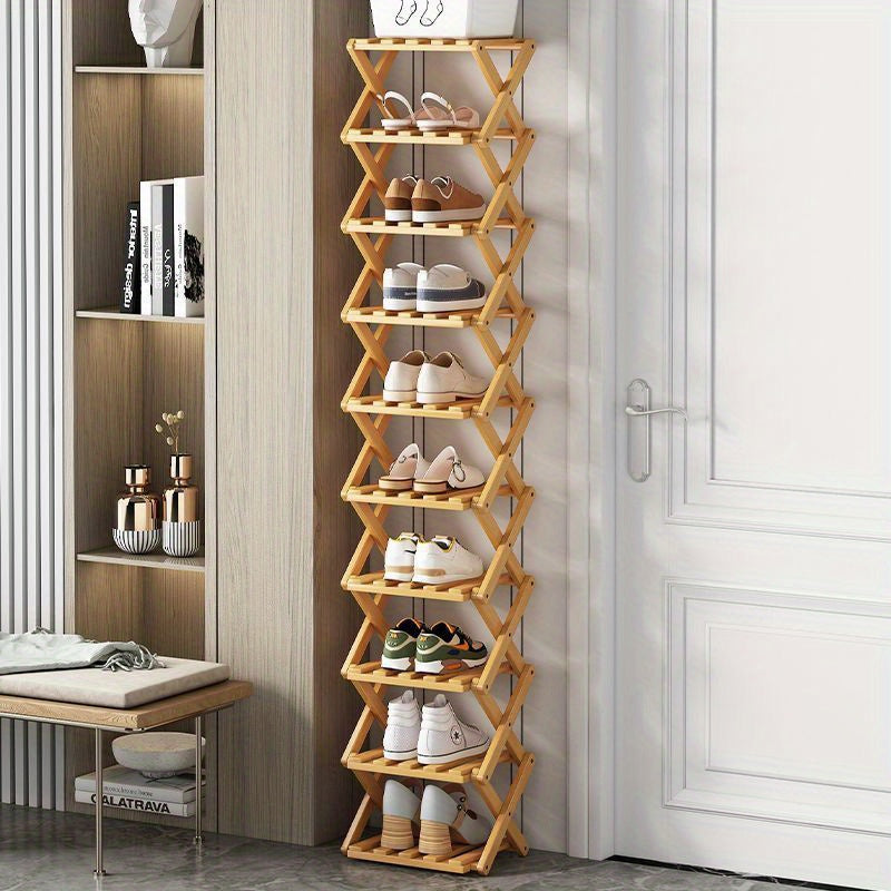 Bamboo Folding Shoe Rack for Small Apartments Multi-Layer Storage