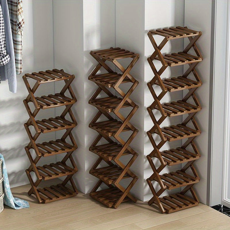 Foldable Bamboo Shoe Rack with 5-9 Layers, Space-Saving, No Assembly Needed