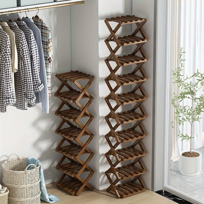 Bamboo Folding Shoe Rack for Small Apartments Multi-Layer Storage