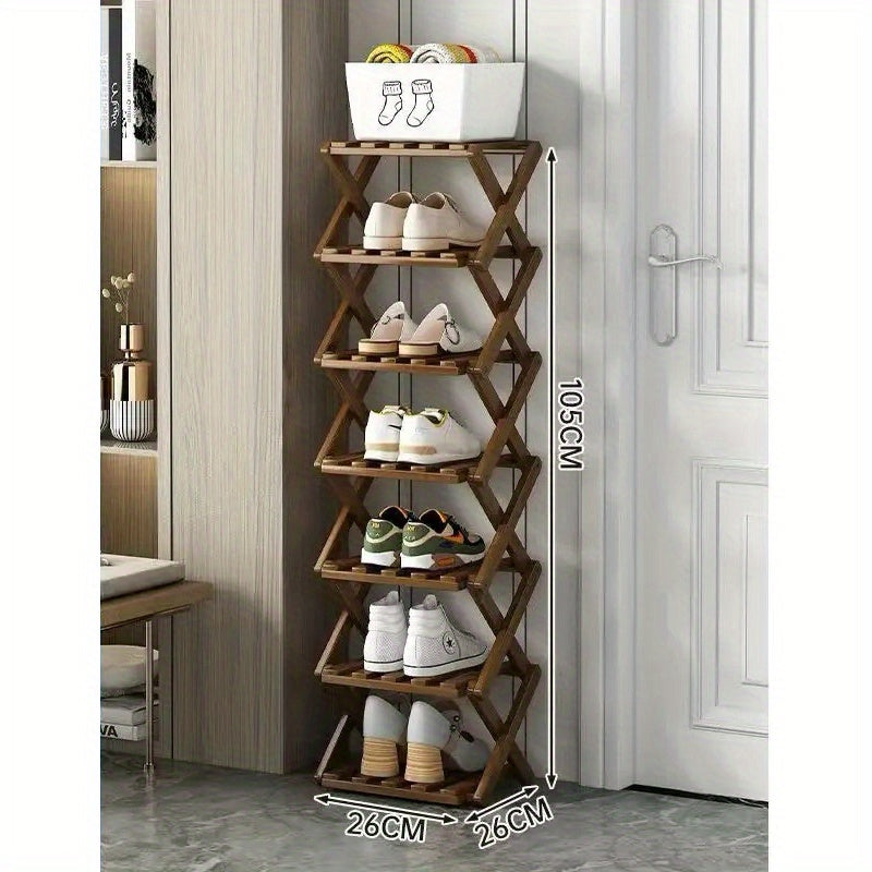 Bamboo Folding Shoe Rack for Small Apartments Multi-Layer Storage