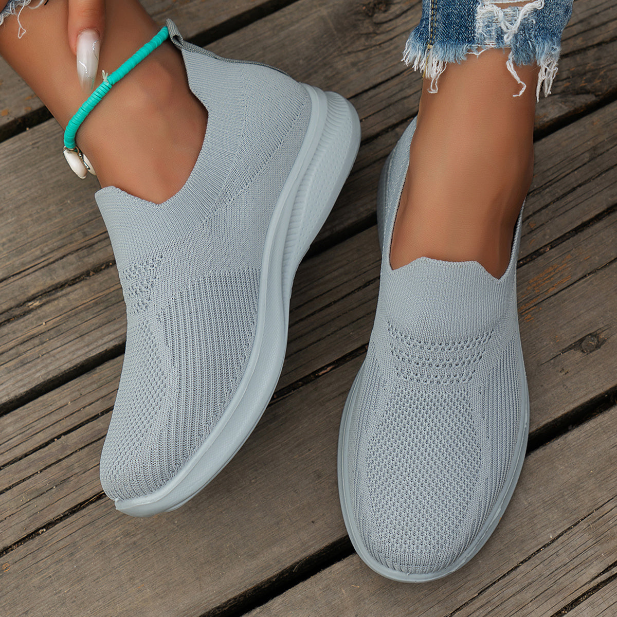 Women's Knitted Breathable Slip-On Sneakers for Walking Running Plus Size