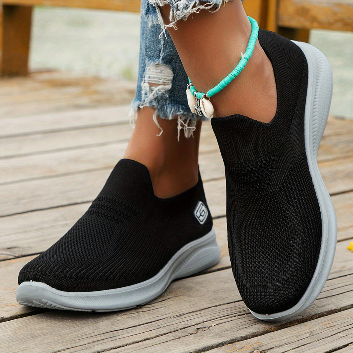Women's Knitted Breathable Slip-On Sneakers for Walking Running Plus Size