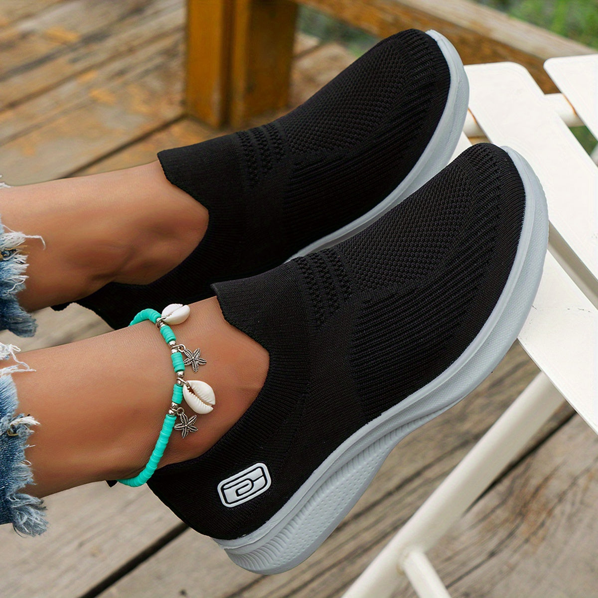 Women's Knitted Breathable Slip-On Sneakers for Walking Running Plus Size