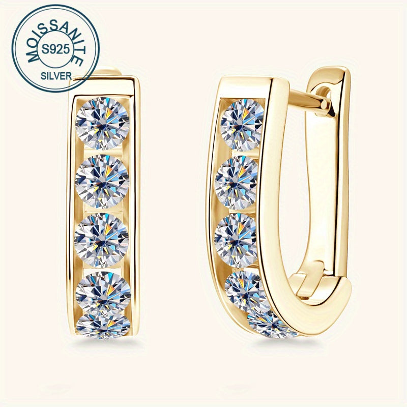 925 Sterling kumushda Moissanite toshlari bilan chiroyli U-shaklidagi sirg‘alar, 18K oltin qoplamali, allergenlarga mos, vintage luxe dizayni, kundalik kiyish va maxsus tadbirlar uchun mos, to‘ylar, Xellouin, banketlar, yubileylar, Sevgi kuni uchun ideal