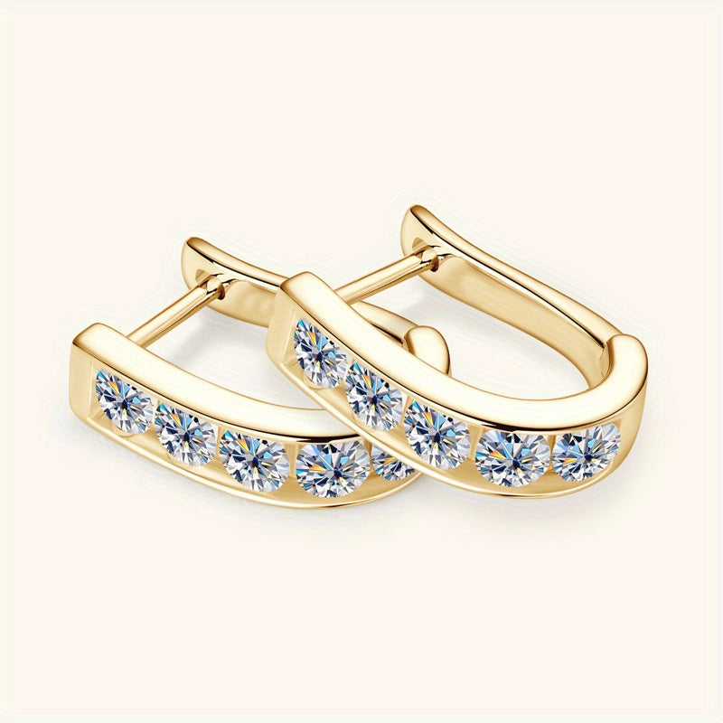 925 Sterling kumushda Moissanite toshlari bilan chiroyli U-shaklidagi sirg‘alar, 18K oltin qoplamali, allergenlarga mos, vintage luxe dizayni, kundalik kiyish va maxsus tadbirlar uchun mos, to‘ylar, Xellouin, banketlar, yubileylar, Sevgi kuni uchun ideal