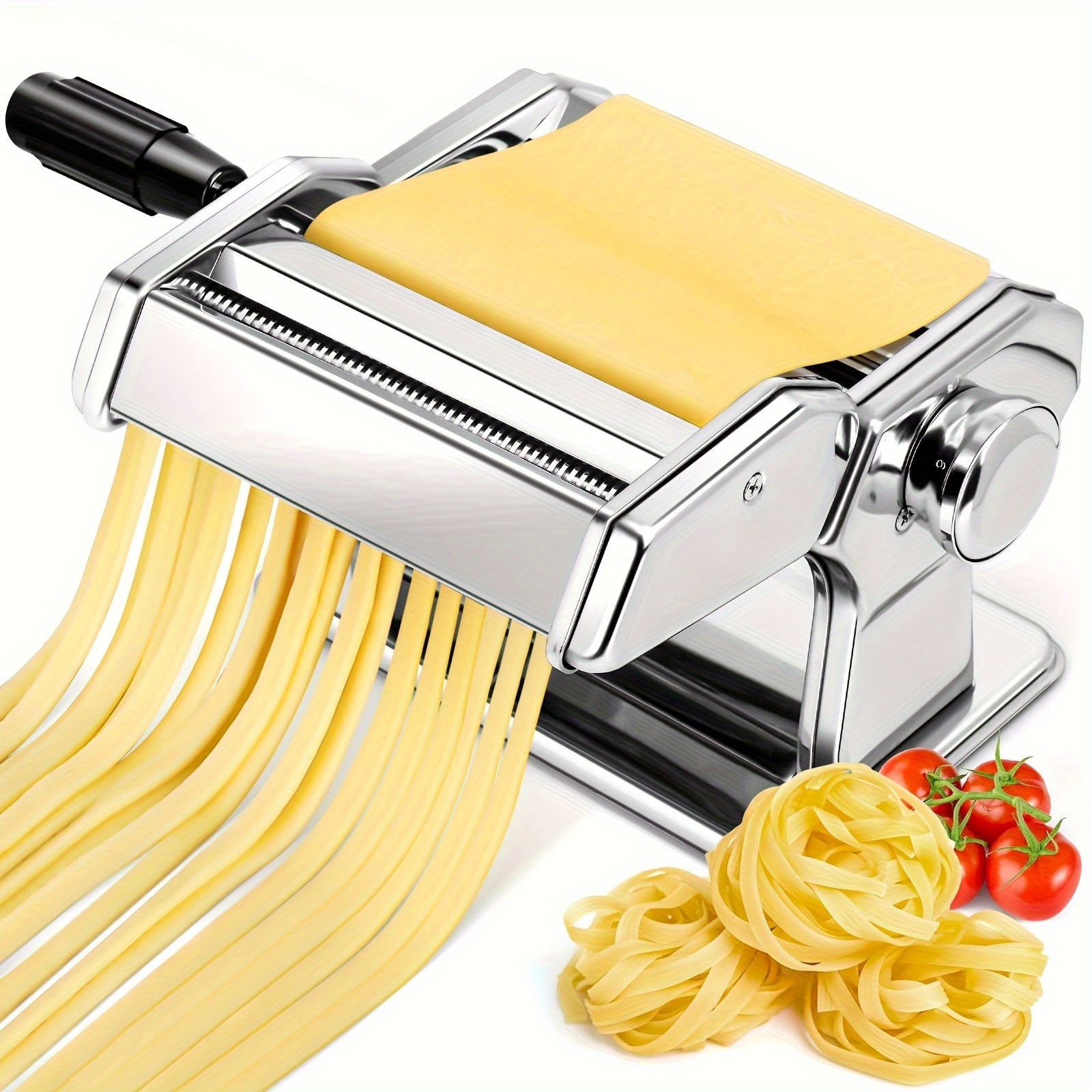 Adjustable Stainless Steel Pasta Maker with Dual-Width Noodle Cutter for Spaghetti and Fettuccine