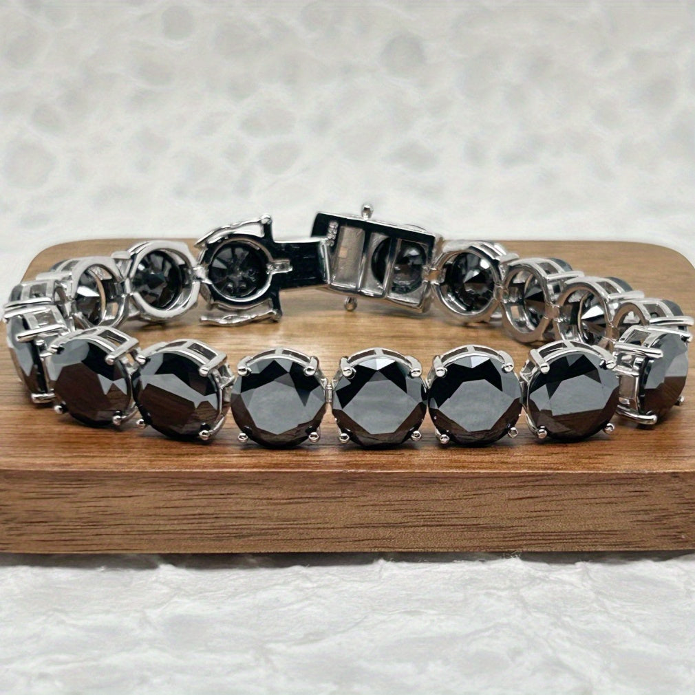 Sterling Silver Moissanite Bracelet with Black Gemstone 85 Carats for Women