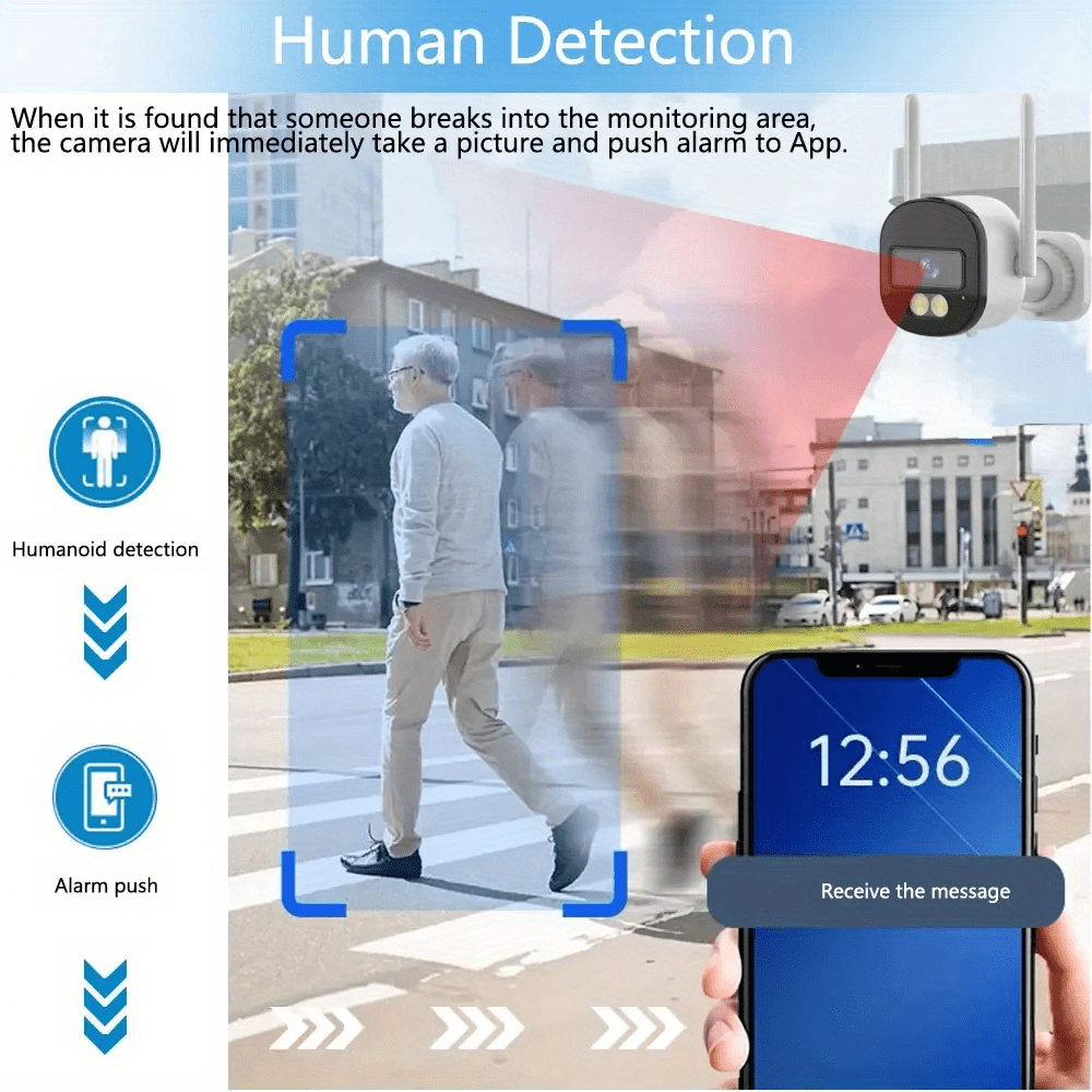 Wireless Outdoor Security Camera with Night Vision Human Detection Two-Way Audio